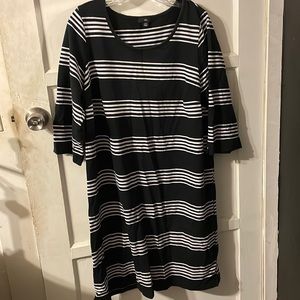 Ellos, Black and white striped, large 18/20 cotton dress.